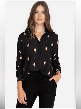 Johnny Was Jade Scofield Printed Faces Button-Down Long Sleeve Shirt size XL
